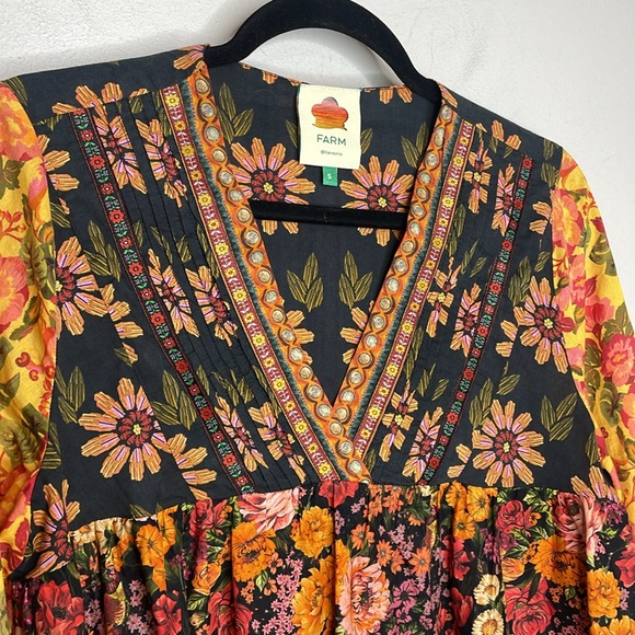 FARM Rio | Flower Gardens Puff Sleeve Peasant Boho Top Size Small - Picture 3 of 7